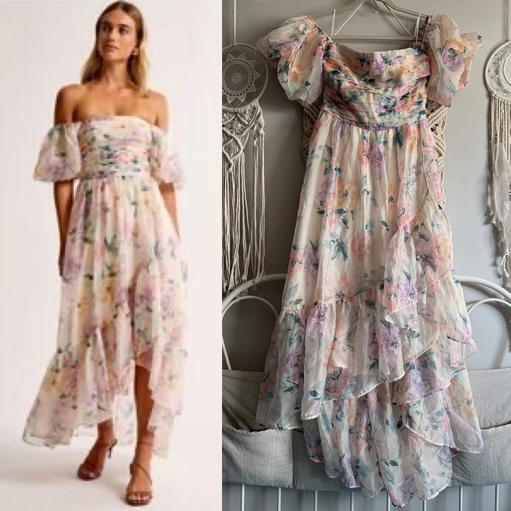 Abercrombie & Fitch Floral Midi Dress in Blush Pink and Pastel Floral